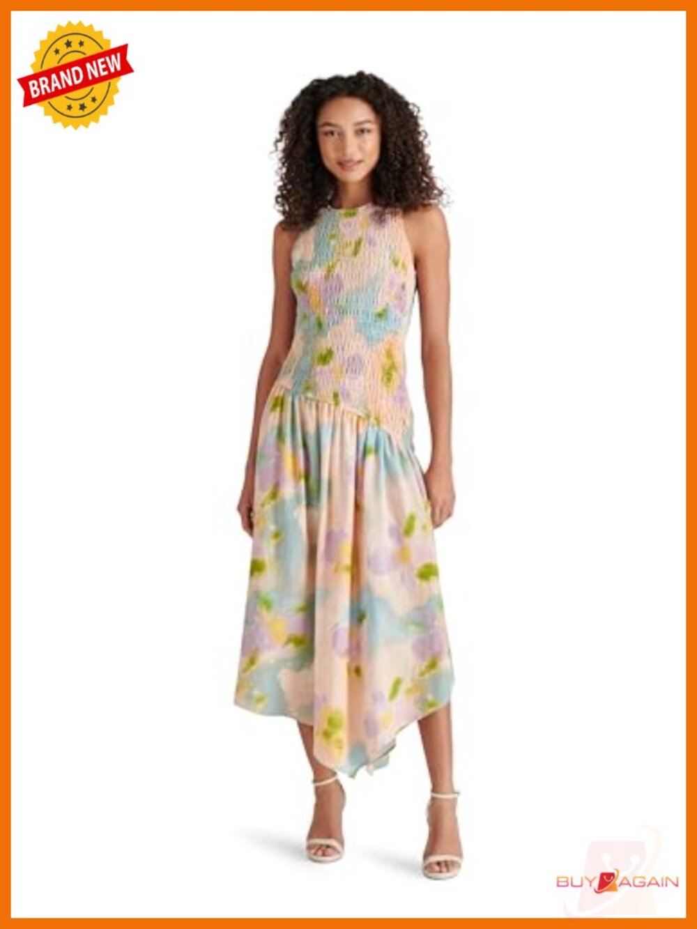 Sleeveless Floral Midi Dress with Button Front